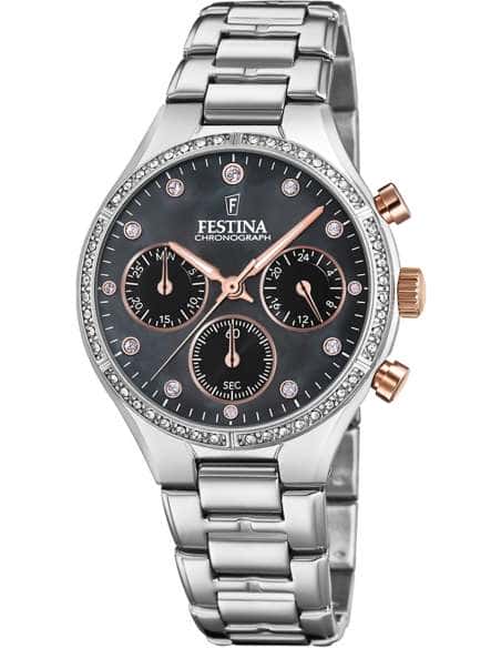 Reloj para Mujer Cronógrafo con Esfera Negra y Circonitas - Festina F20401/4