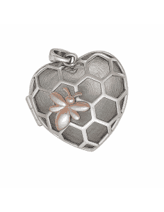 Guardapelo Reliquiario Ovalado con Circonitas Corazón con Flor y Espacio para Foto - Plata de ley