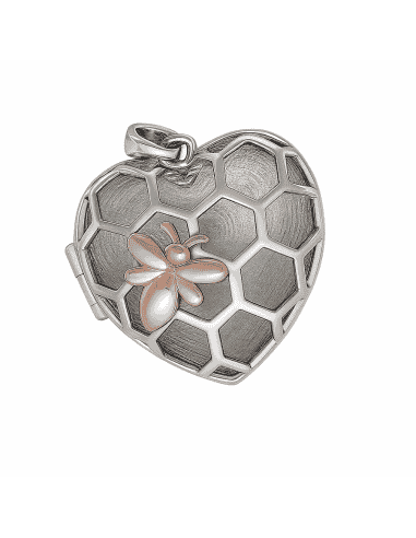 Guardapelo Reliquiario Ovalado con Circonitas Corazón con Flor y Espacio para Foto - Plata de ley