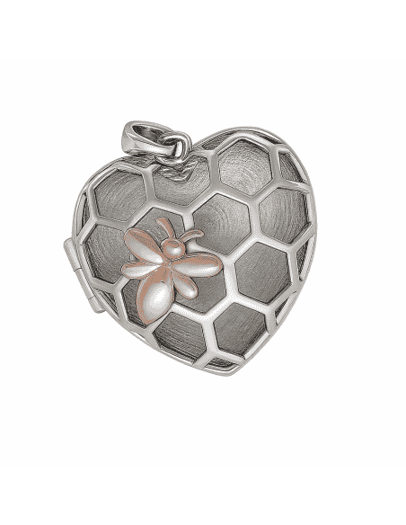 Guardapelo Reliquiario Ovalado con Circonitas Corazón con Flor y Espacio para Foto - Plata de ley