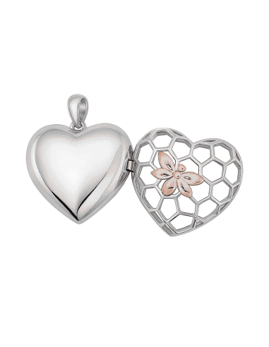 Colgante para Mujer Dije Corazón de Plata de Ley con Flor y Espacio para Foto - Plata 925