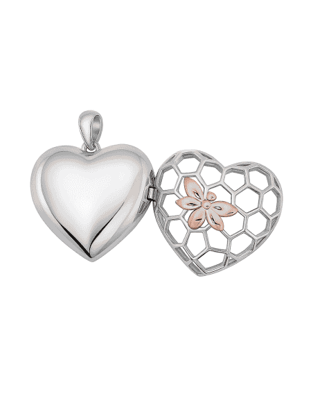 Colgante para Mujer Dije Corazón de Plata de Ley con Flor y Espacio para Foto - Plata 925