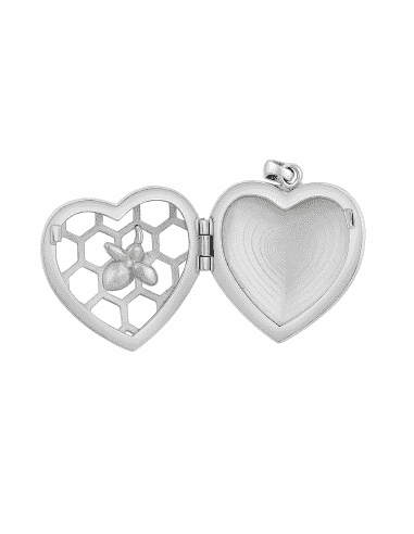 Colgante para Mujer Dije Corazón de Plata de Ley con Flor y Espacio para Foto - Plata 925