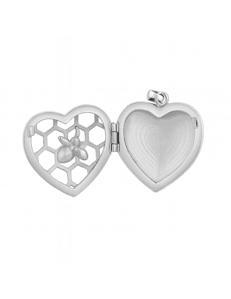 Colgante para Mujer Dije Corazón de Plata de Ley con Flor y Espacio para Foto - Plata 925