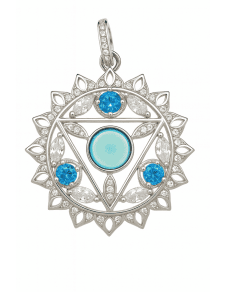 Colgante de plata circonitas Blancas y de color Agua marina - Plata 925