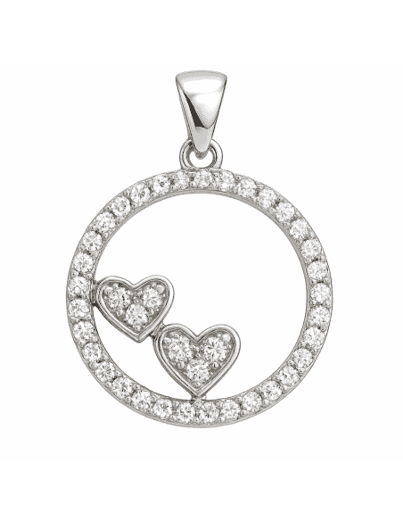 Colgante para Mujer de Plata con Circonitas y Dos Corazones - Plata 925