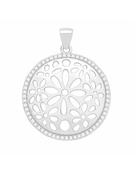 Colgante para Mujer de Plata Calado Floral con Circonitas - Plata 925