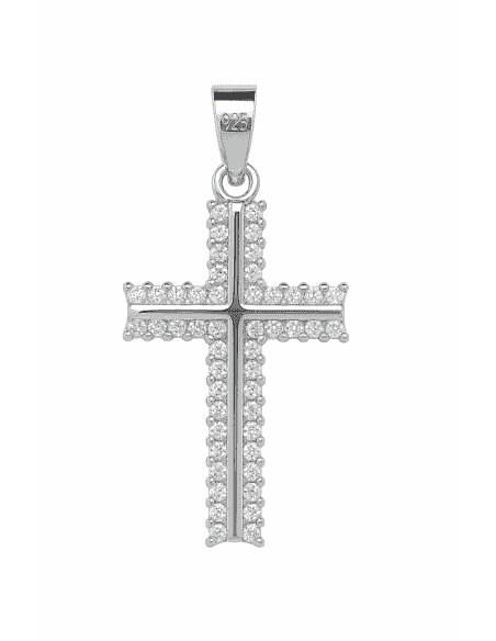 Colgante Cruz  en plata con circonitas Brillantes - Plata 925