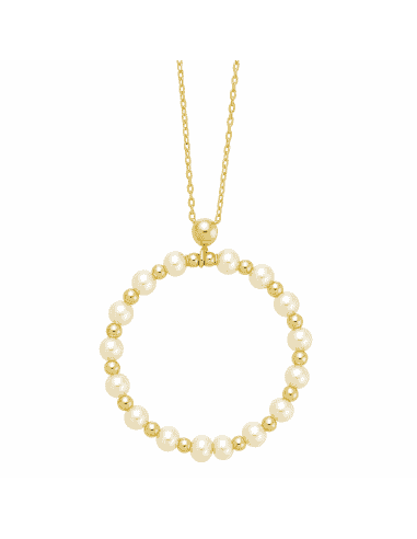 Collar para Mujer Plata Chapada en Oro con Círculo de Perlas de Agua Dulce y Cuentas - Salvatore 164C0041
