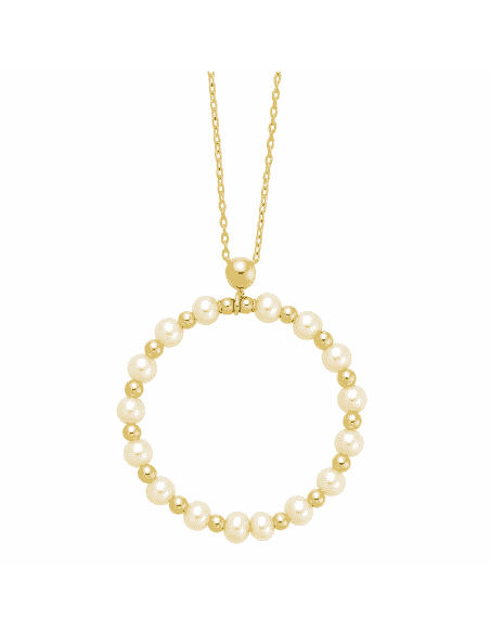 Collar para Mujer Plata Chapada en Oro con Círculo de Perlas de Agua Dulce y Cuentas - Salvatore 164C0041