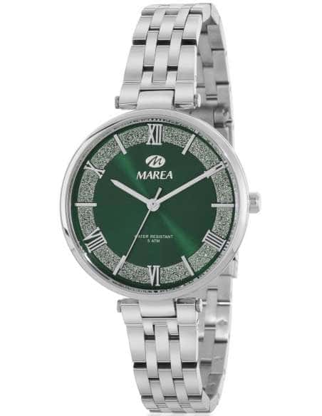 Reloj para Mujer con Esfera Verde con Purpurina y Detalles Plateados - Marea B54268/2
