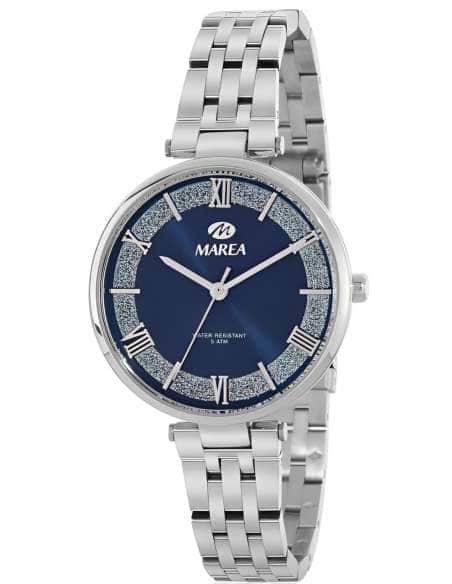 Reloj para Mujer con Esfera Azul con Purpurina y Detalles Plateados - Marea B54268/1