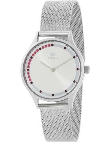 Reloj para Mujer Malla Milanesa y Esfera Plateada y Piedras Moradas - Marea B41334/2