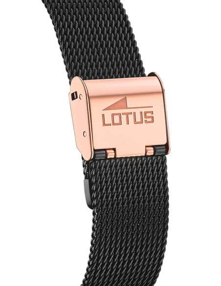 Reloj para Mujer Malla Negra y Caja Rosé con Esfera Burdeos - Lotus 18880/1