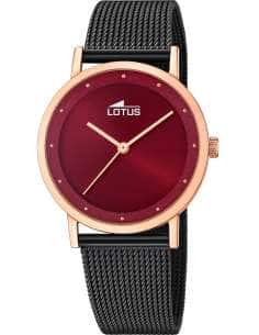 Reloj para Mujer Gold Rosé con Malla Milanesa Negra y Esfera Burdeos - Lotus 18880/1