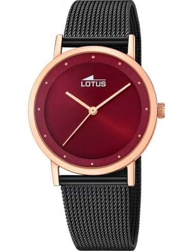 Reloj para Mujer Gold Rosé con Malla Milanesa Negra y Esfera Burdeos - Lotus 18880/1
