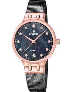 Reloj para Mujer IP Gold Rosé con Malla Negra y Esfera con Circonitas - Festina F20717/2