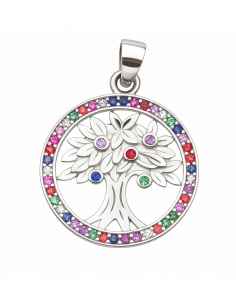 Colgante para Mujer plata de ley Árbol de la vida circonita multicolor - Plata 925