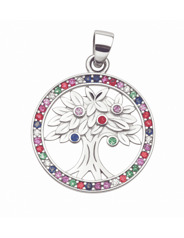 Colgante para Mujer plata de ley Árbol de la vida circonita multicolor - Plata 925