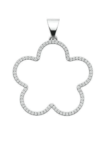 Colgante para Mujer  Flor Silueta con Circonitas en Plata de Ley - Plata 925