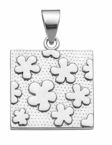 Colgante para Mujer de plata con forma cuadrada con grabado de Floral - Plata 925