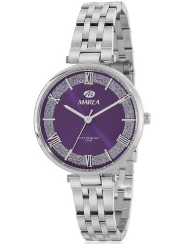 Reloj para Mujer con Esfera Morada con Purpurina y Detalles Plateados - Marea B54268/3
