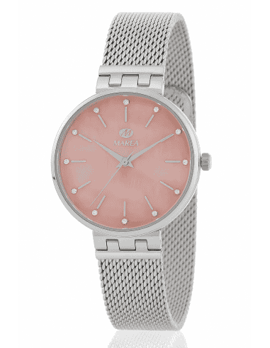 Reloj para Mujer Malla Milanesa con Esfera Rosa Claro y Pedrería- Marea B54270/2
