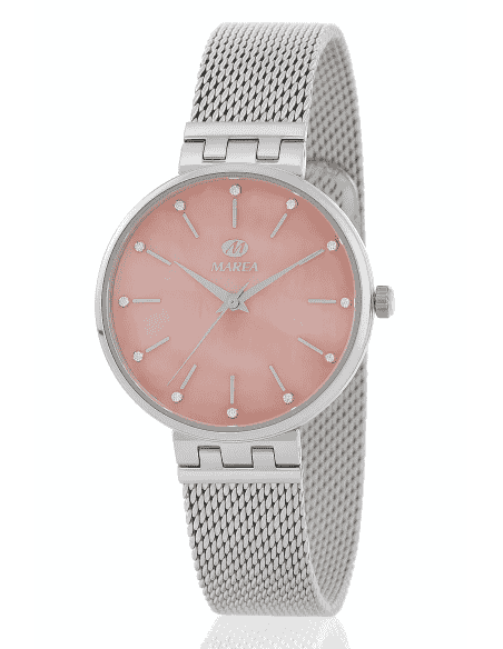 Reloj para Mujer Malla Milanesa con Esfera Rosa Claro y Pedrería- Marea B54270/2