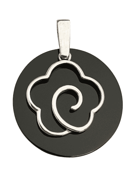 Colgante para Mujer de Plata con Diseño Floral sobre Base Negra - Plata 925
