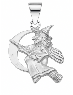 Colgante para Mujer de Plata Bruja con escoba y luna - Plata 925