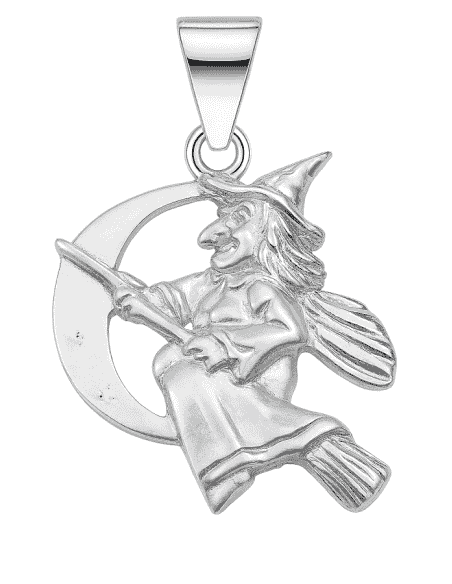 Colgante para Mujer de Plata Bruja con escoba y luna - Plata 925