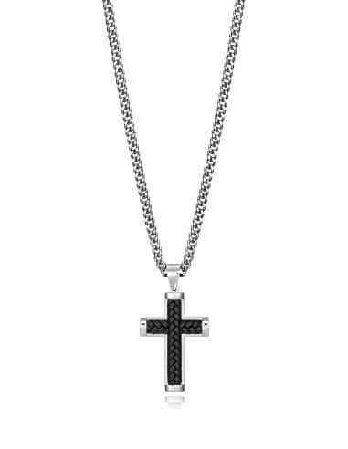 Collar para Hombre de Acero con una Cruz con Piel Trenzada - Viceroy 15111C01010