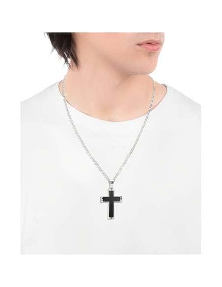 Collar para Hombre de Acero con una Cruz con Piel Trenzada - Viceroy 15111C01010
