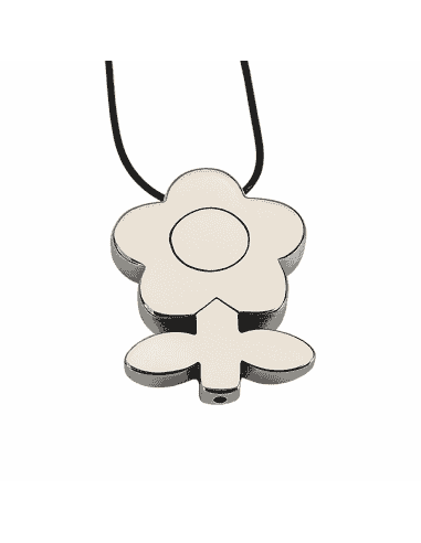Collar para Mujer con Colgante Flor de Acero y Cordón de Caucho - Acero 316