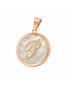 Colgante para Mujer Letra "P" en Plata Chapada en Oro Rosa con Nácar Blanco - Plata 925