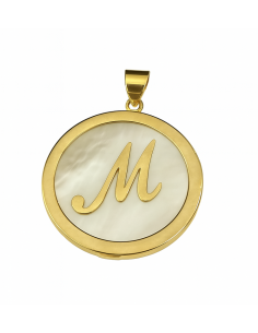 Colgante para Mujer Letra "M" en Plata Chapada en Oro con Nácar Blanco - Plata 925