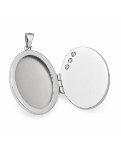 Colgante Guardapelo de Plata Ovalado con Circonitas ( Dije Secreto para Fotos) - Plata 925