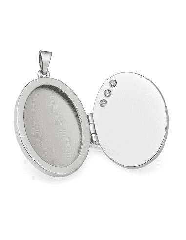 Colgante Guardapelo de Plata Ovalado con Circonitas ( Dije Secreto para Fotos) - Plata 925