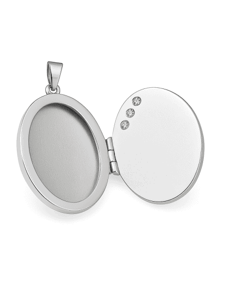 Colgante Guardapelo de Plata Ovalado con Circonitas ( Dije Secreto para Fotos) - Plata 925