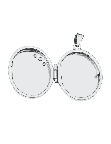 Colgante Guardapelo de Plata Ovalado con Circonitas ( Dije Secreto para Fotos) - Plata 925