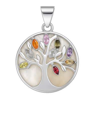 Colgante para ujer Árbol de la Vida en Plata de Ley con Nácar y Piedras Multicolor - Plata 925