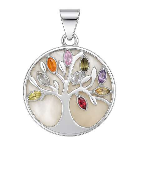 Colgante para ujer Árbol de la Vida en Plata de Ley con Nácar y Piedras Multicolor - Plata 925