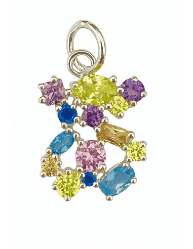 Colgante para Mujer de Plata en Forma de Oso con Circonitas de Colores - Plata 925