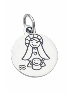 Colgante para Mujer de Plata Medalla Virgen con Niño Estilo Infantil - Plata 925