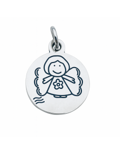 Colgante para Mujer de Plata Redondo con Dibujo Infantil de Ángel de la Guarda - Plata 925