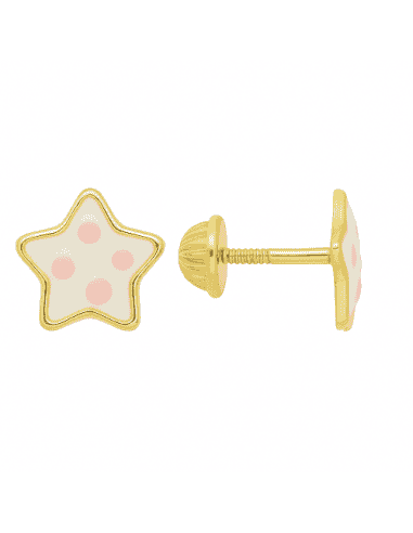 Pendiente para Niña Dorado Estrella Esmalte Blanco Puntos Rosa - Salvatore 173A0105