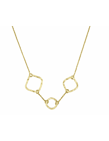 Collar para Mujer de plata de primera ley chapado en oro con un círculo central y dos cuadrados
