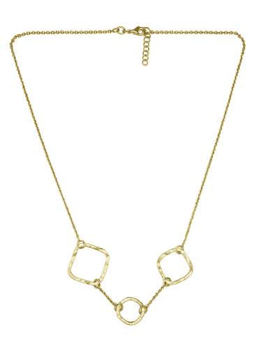 Collar para Mujer de plata de primera ley chapado en oro con un círculo central y dos cuadrados  - Plata 925