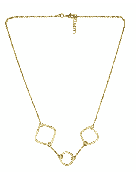 Collar para Mujer de plata de primera ley chapado en oro con un círculo central y dos cuadrados  - Plata 925