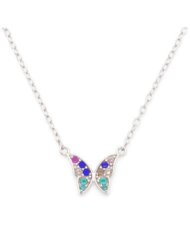 Collar para Mujer de plata de ley en forma de mariposa con circonitas de colores - Plata 925